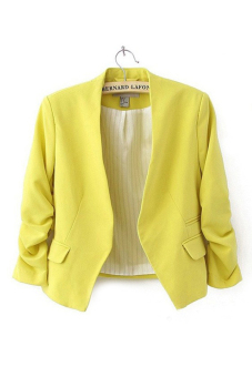 ASTAR Women OL Style Candy Color Thin Suit Outerwear 3/4 sleeve Coat Casual Blazer Yellow  