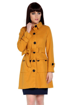 ASTAR Women Trench Coat Dust Coat Windbreaker Overcoat Outdoor Jackets ( Yellow )  