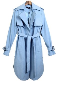 ASTAR Womens Autumn Winter Big Lapel Collar Waterfall Belt Long Sleeve Coat Jacket Trench Coat Cape Long Overcoat Windbreaker ( Blue )  