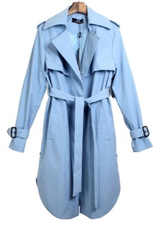 ASTAR Womens Autumn Winter Big Lapel Collar Waterfall Belt Long Sleeve Coat Jacket Trench Coat Cape Long Overcoat Windbreaker ( Blue ) - Intl - intl  