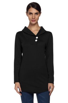 Astar Women's Casual Shawl Collar Long Sleeve Tunic T-shirt (Black)  