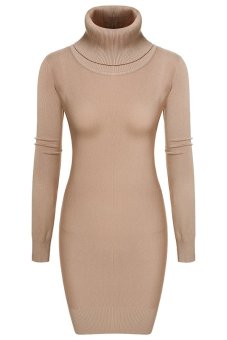 ASTAR Zeagoo Women Casual Knit Turtle Neck Long Sleeve Bodycon Slim Sweater Dress ( Camel )ï¼ˆï¼‰  