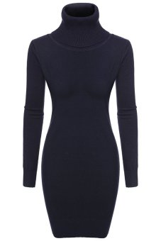 ASTAR Zeagoo Women Casual Knit Turtle Neck Long Sleeve Bodycon Slim Sweater Dress ( Dark Blue )ï¼ˆï¼‰  