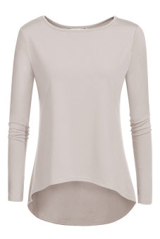 ASTAR Zeagoo Women Casual O-Neck Patchwork Long Sleeve Irregular Hem Stretch Blouse Tops (Grey)  