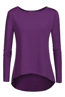 ASTAR Zeagoo Women Casual O-Neck Patchwork Long Sleeve Irregular Hem Stretch Blouse Tops (Purple)  