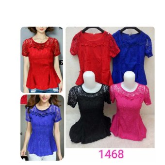 Atasan blouse top brukat wanita Vinca import biru  