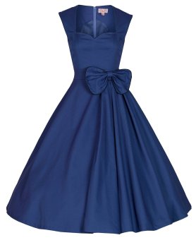 Audrey Hepburn Lady Retro Bow Waist Pure Skirt Style Maxi Dresses(Color:Dark Blue) - intl  