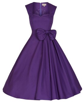 Audrey Hepburn Lady Retro Bow Waist Pure Skirt Style Maxi Dresses(Color:Purple) - intl  