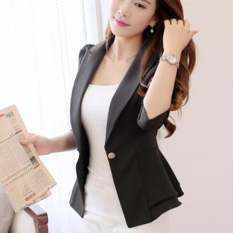 Autumn and Winter Korean Style Long sleeved suit coat female formal office work Fashion Slim Fit Lotus leaf edge suit coat Outwear Blazers-Black - intl  