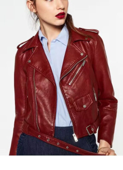 Autumn and Winter Women's Slim fit Long Sleeve Leather jacket Fashion locomotive Short Leather Coat Famle casual Street Leather jacket –Wine Red - intl  