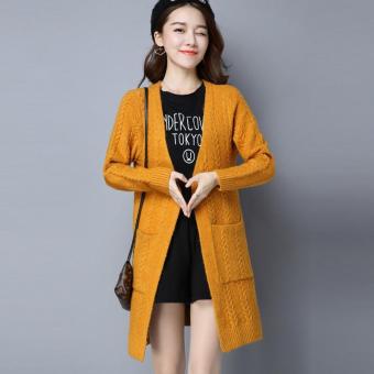 Autumn Cardigan Sweater Knitted Coat Collar New Thickened V Twist Long Sleeved Jacket Sleeve Tide - intl  