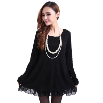 Autumn Fashion Women Dress Pregnant Long Sleeve Knit Wool Bowknot Tops Mini Loose Dress-3 Colors-black-L - intl  