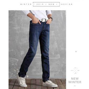 Autumn Winter Brand Mens Jeans Fleece Right Jeans Men High Quality Casual Jeans Mid Size Men's Pants Fashion Designers (Dark Blue) - intl  