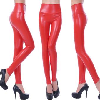 Autumn Winter Women PU Leather Leggings High Waist Silm (Red) - intl  