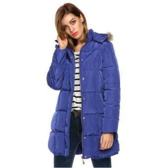 Azone ANGVNS Women Casual Hooded Detachable Faux Fur Collar Long Coat Parka Outwear(Blue)     
