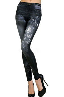 AZONE Butterfly Imitation Print Stretchable Skinny Leggings (Black)  