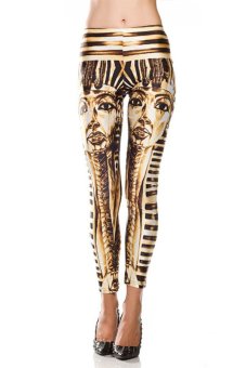 Azone Egyptian Print Stretch Leggings Pencil Pants (Gold)     