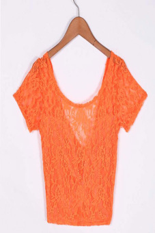 Azone Fashion Summer Women Short Sleeve O-Neck Lace Crochet Blouse Tops Casual Wear (Orange) - intl  