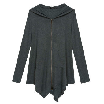 Azone FINEJO Long Sleeve Cardigan Coat Solid Irregular Hoodies Sweatshirt Outerwear (Dark Grey)   