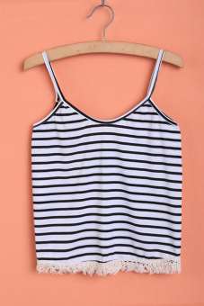 AZONE Lady Women's V-neck Sleeveless Stripe Straps Loose Tank Tops?White? - intl  