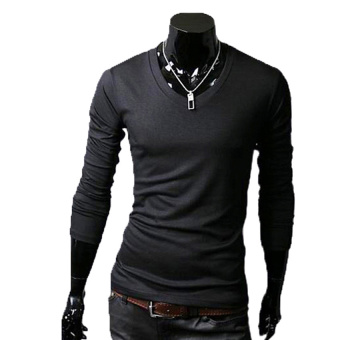 Azone Long Sleeve Men Slim T-shirts Tee Tops ( Black )   