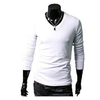 Azone Long Sleeve Men Slim T-shirts Tee Tops ( White )     