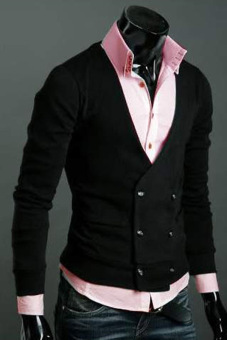 AZONE Men'S Casual Slim Cotton Sweaters Long Sleeve V-Neck Top Jacket Coat Cardigan (Black) - intl  