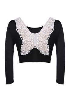 Azone O-Neck Lace Sleeve Backless Short Tops (Black/White)     