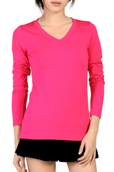 Azone V Neck Fitted Plain T Shirt (Pink)   