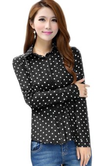 Azone Vintage Polka Dots Long Sleeve Chiffon Shirt 36 (Black) - Intl  