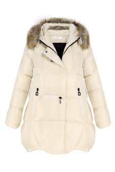 Azone Winter Women Coat Fur Collar Hooded Cotton Long Sleeve Jacket Coat Parka Outwear ( Beige ) - Intl  