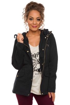 Azone Women Casual Zipper Buttons Pockets Hooded Long Sleeve Hoodies Coat Jacket (Black)   