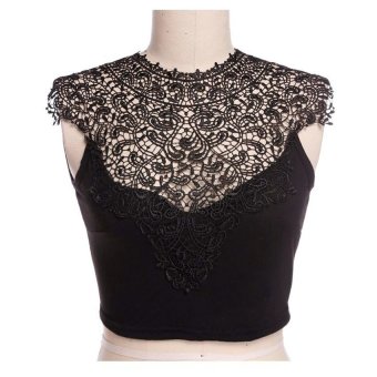 Azone Women Lace Backless Sleeveless Hollow Out Tank Crop Tops (Black)   