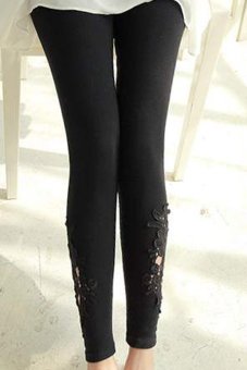 AZONE Women Leggings Lace Embroidered Skinny Leggings Tights Pencil Pants (Black) - intl  