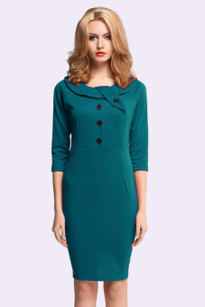 Azone Women OL Work Wear Office Dresses Three-quarter Sleeve Slim Fitting Bodycon Pencil Dress (Green) - intl  