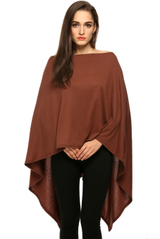 Azone Women Slash Neck Long Asymmetric Hem Wraps Cape (Coffee)   