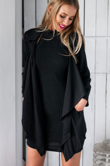 Azone Women's Long Coat Trench Windbreaker Outwear Jacket with Belt (Black)  