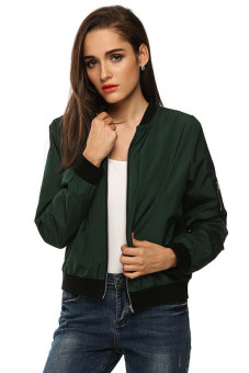 Azone Zeagoo Women Autumn Casual O-Neck Long Sleeve Slim Zip Up Jacket Coat (Army Green)   