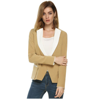 AZONE Zeagoo Women's Office Lady Casual Work Candy Color Leather Patchwork Blazer (Camel)  