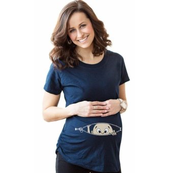 Baby Peeking Out Maternity Tee Nursing Top Short Sleeve Maternity Shirt Casual Summer T-shirt (Navy blue)  