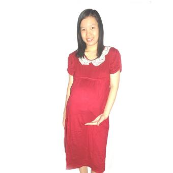 Baby Talk - Lace Maternity and Breastfeeding Dress - Baju Dress Hamil Daster Ibu Hamil Dress Menyusui Spandek Kaos Renda Cantik - Maroon  