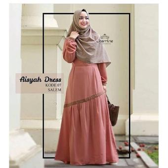 Baju Original Aisyah Dress Gamis Wolfice Gaun Pesta Panjang Baju Hijab Terusan Pengajian Wanita Muslimah Warna Salem  
