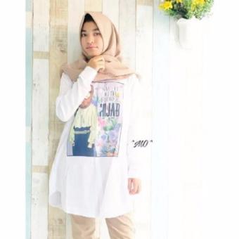 Baju Original Flower Hijab Tunik Atasan Panjang Atasan Wanita Hijab White  