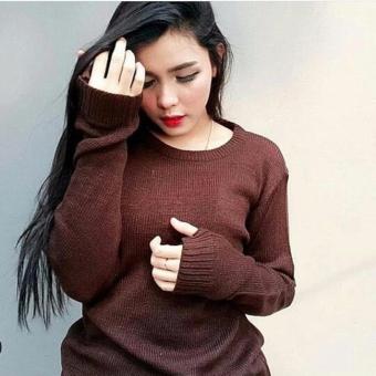 Baju Rajut Roundhand Sweater Baju Hangat Rajut Premium Tebal Rajut coklat  