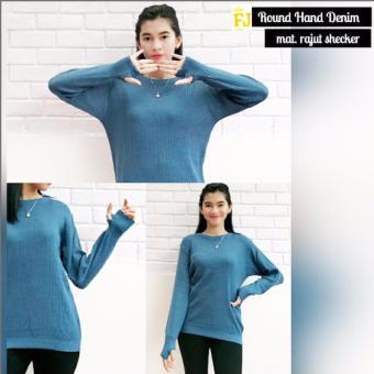 Baju Rajut Roundhand Sweater Baju Hangat Rajut Premium Tebal Rajut Hitam Denim  