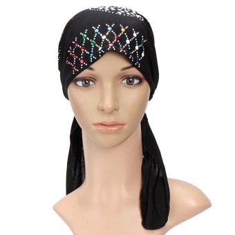 Bandage Sequins Muslim Inner Hijabs Caps Islamic Headscarf Hat Arab Headwear black - intl  