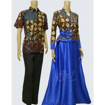 Batik Couple Gamis Sarimbit Sri Rejeki Solo BC475 (Biru)  