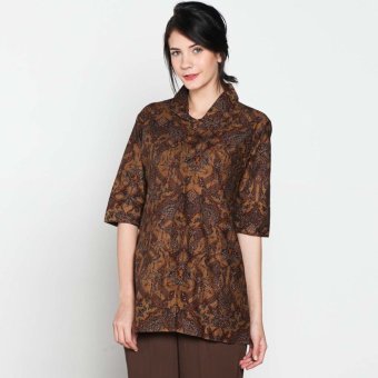 Batik Distro BA6584 Blus Wanita Kantor Espresso Pendek - Coklat  