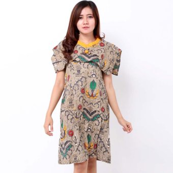 Batik Distro BA6948 Dress Wanita Midi Resleting - Coklat  