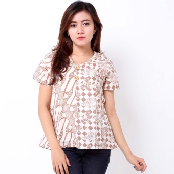 Batik Distro BA7054 Blus Wanita Cap Manik Pendek - Coklat  